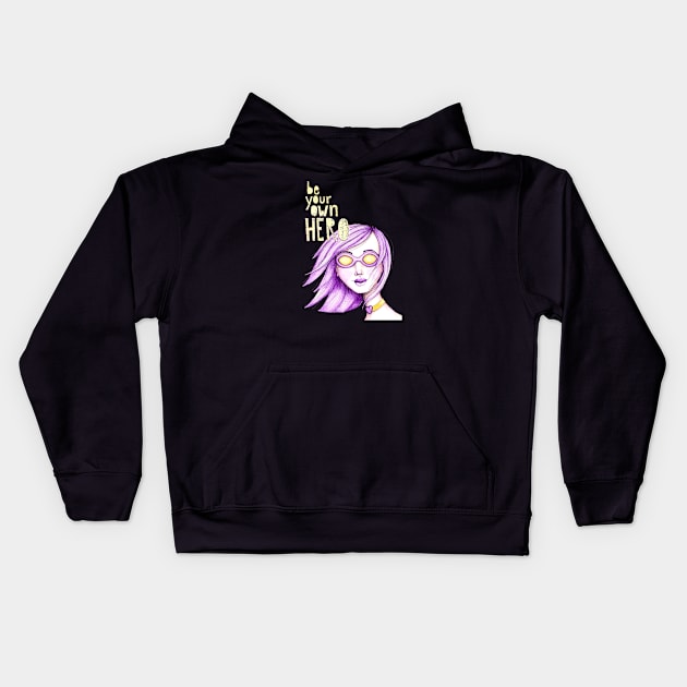 Be Your Own Hero (Purple & Gold) Kids Hoodie by LittleMissTyne